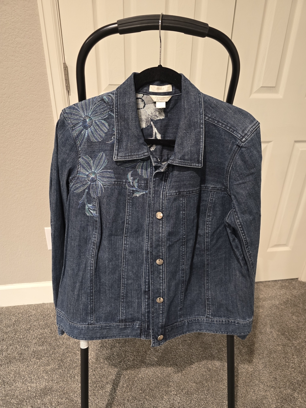 Christopher & Banks Blue Denim Jacket with Floral Embroidery